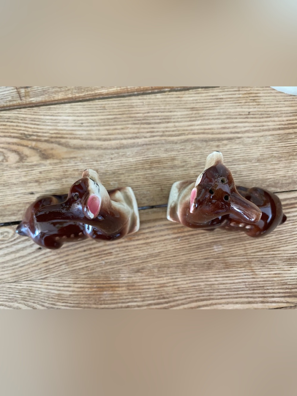 Vintage Ceramic Lying Deer Fawn Salt and Pepper Shakers Set Spotted Baby Deer - Picture 3 of 4